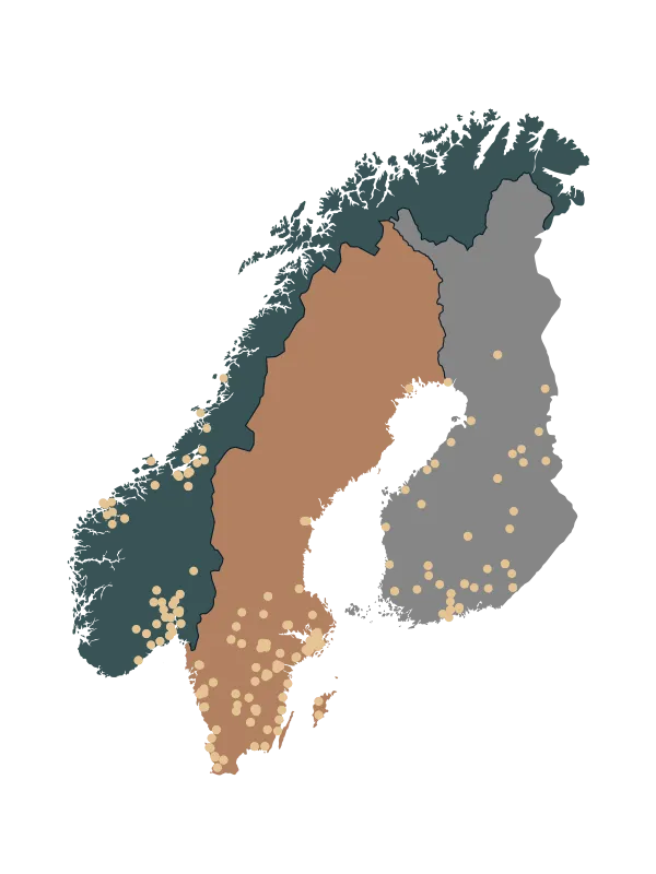 map of: Norway, Sweden and Finland