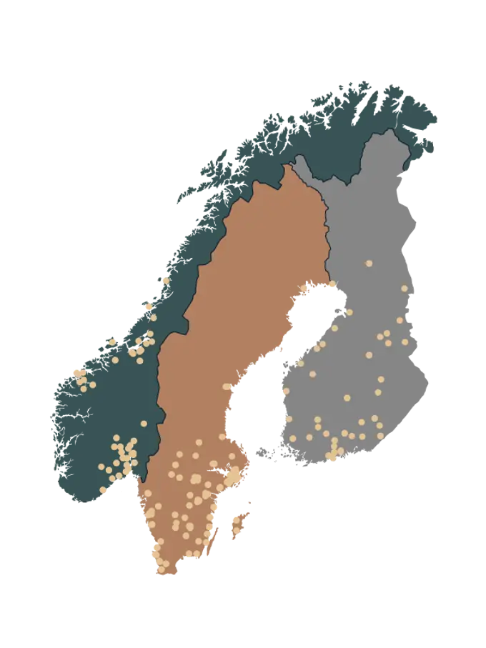 map of: Norway, Sweden and Finland